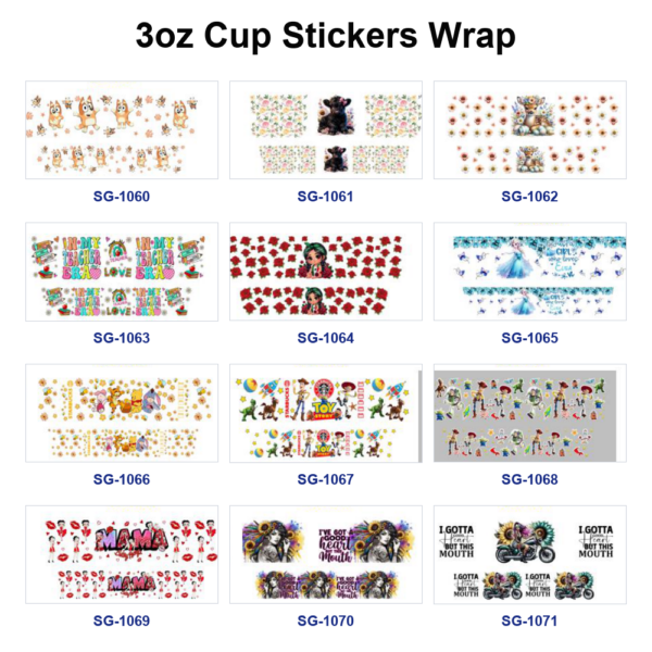 oly-831421261c0d72beaa8166aa6cf8734a Wholesale 8pcs Mixed Cute Animal Deer Puppy Floral Fairytale Maiden Toy Cartoon Letter Slogan Print 3oz Cup Stickers Wrap OLY Exclusive