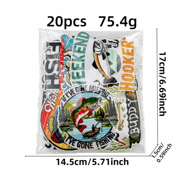 Wholesale Decorative Fishing Themed Embroidered Patches Set of 20 - Chic DIY Craft Accessory for Home Decor or Resale