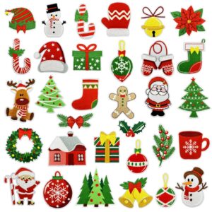 Wholesale Polyester Thread Christmas Cloth Stickers Santa Snowman Reindeer Decorative Patches Home Decor