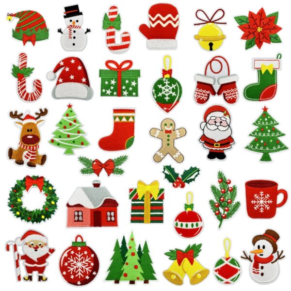 Wholesale Polyester Thread Christmas Cloth Stickers Santa Snowman Reindeer Decorative Patches Home Decor
