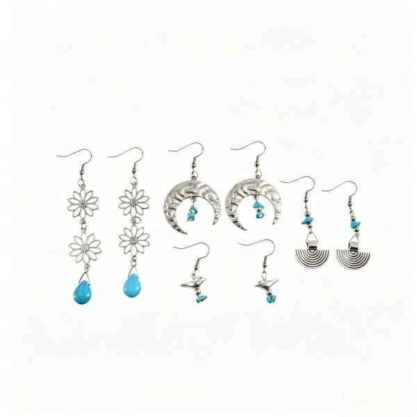 oly-83814504853ee0a9454bccd5d488aacb Wholesale Zinc Alloy Hollow Flower Turquoise Bohemian Moon Earrings Jewelry Accessory for Women