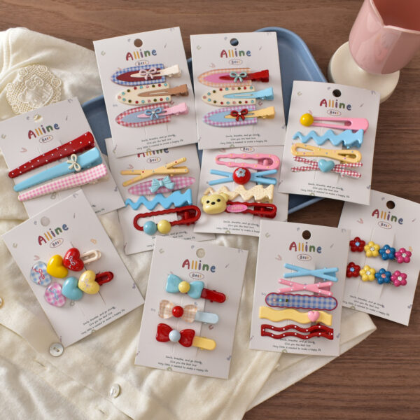 oly-838d222918c0bcaeb5604d6118807374 Wholesale Korean Style Colorful Dopamine Hair Clips Set Cute Bear amp; Bow Design Metal Hair Accessories Boutique Resale