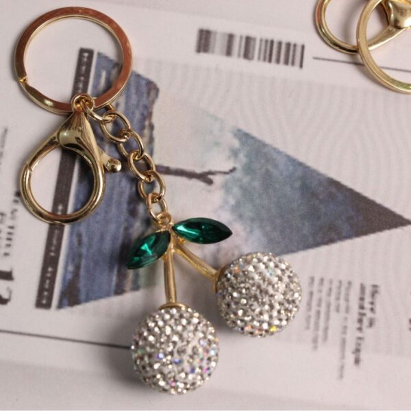 oly-83937441982cce90eca1e19f087d9742 Wholesale Rustic Style White Ceramic Cherry Keychain with Rhinestones Car Key Accessory