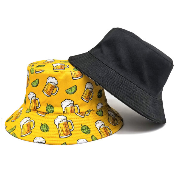 oly-8394e1c49c87fada04ee8f29c9e85470 Wholesale Beer Print Bucket Hat Double Sided Sun Hat for Outdoor Party Beach