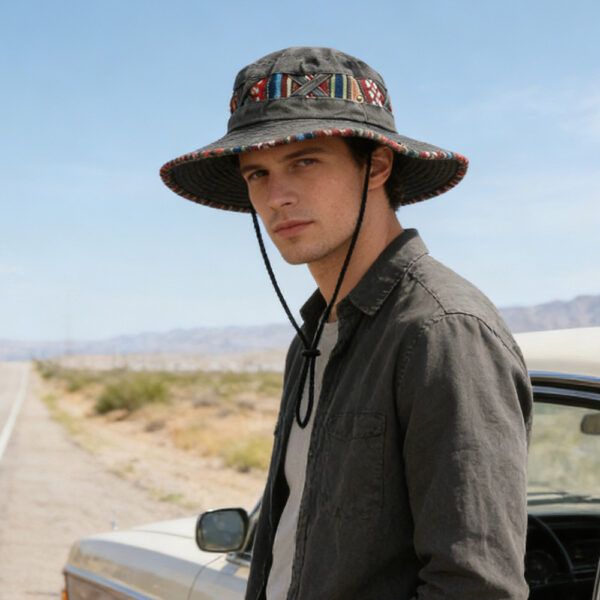 oly-83a4c1d5cb03d81d12d1534a286fbefc Wholesale Trendy Embroidery Wide Brim Bucket Hat Sun Protection Cream White for Outdoor Fishing Tourism