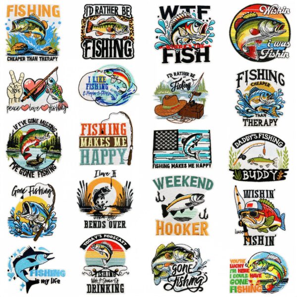 Wholesale Decorative Fishing Themed Embroidered Patches Set of 20 - Chic DIY Craft Accessory for Home Decor or Resale