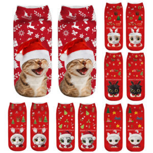 oly-83bb79e6e9dea25a2c465370da66c155 Wholesale Polyester Cotton Christmas Cat 3D Printed Ankle Socks for Women Everyday Casual Wear