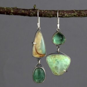 Wholesale Bohemian Palace Style Geometric Green Synthetic Gemstone Earrings for Party Wear Fashion Accessory