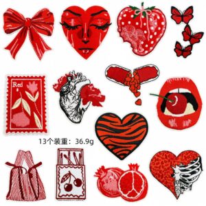 Red series cloth stickers b set of 13 pieces