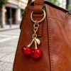 Wholesale Cute Miniature Cherry Keychain Pendant Light Pink Zinc Alloy Bag Charm Decorative Accessory