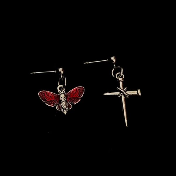 oly-851748d87c4f29c1c56b3e3e6fa979cc Wholesale Stainless Steel Cross Moth Skull Asymmetrical Earrings Niche Punk Jewelry Accessory for Party Wear Boutique Resale