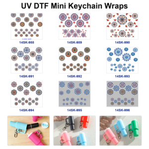 Wholesale 2/4/8pcs Vintage Round Geometric Boho Floral Print Mini Cup Keychain Sticker