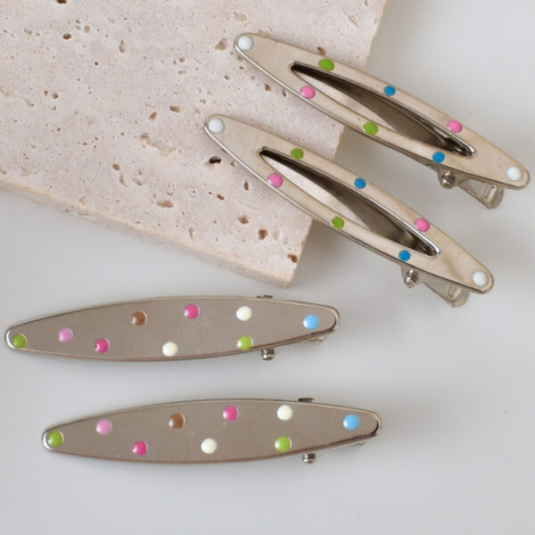Wholesale Y2K Colorful Polka Dot Silver Metal Hair Clip Trendy Fashion Accessory for Everyday Styling