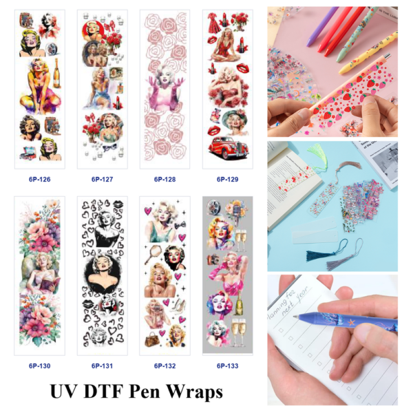 Wholesale 2/8/16pcs UV DTF Stickers Vintage Pin-up Lady Floral Wine Car Print Pen and Bookmark Stickers OLY Exclusive