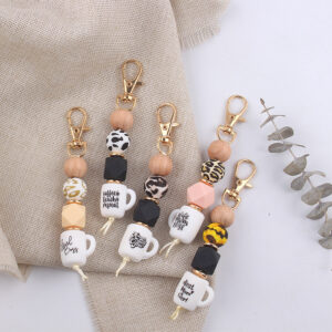 oly-8586db8afcadcb8bb449ed8ffa3eb18b Wholesale Silicone Beaded Keychain Bracelet Leopard Print Korean Style Bag Charm Graduation Gift