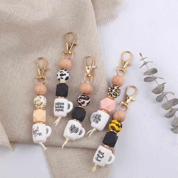 Wholesale Silicone Beaded Keychain Bracelet Leopard Print Korean Style Bag Charm Graduation Gift