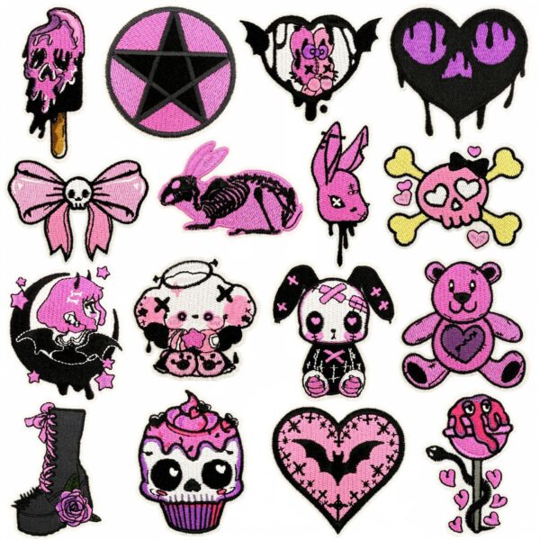 Wholesale Gothic Style Iron-On Embroidery Patch Dark Pink Decorative DIY Accessory