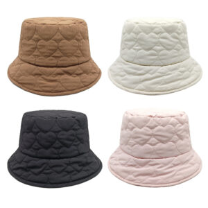oly-85d7d816659762443272a125e2b32002 Wholesale Chic Beige Quilted Bucket Hat for Women, Polka Dot Heart Pattern, Casual Winter Accessory