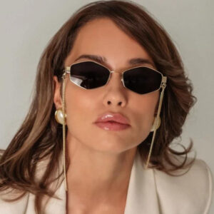oly-85fdbc831abc5cc5519b5020b6dddaf7 Wholesale Trendy Polygon Chain Sunglasses Retro Gold Frame Gray Lens Fashion Accessory for Outdoor Sun Protection
