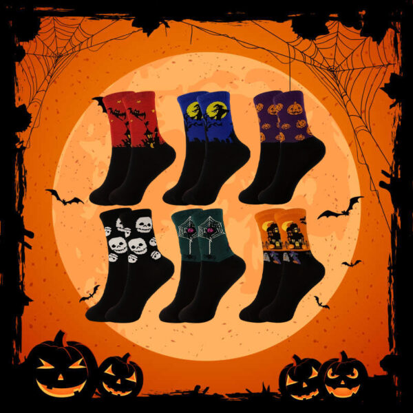 Wholesale Halloween Cartoon Print Socks Unisex Polyester Middle Tube Sweat Absorbing Winter Casual