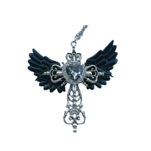 oly-86081f7fd1304a40f982381196c623fd Wholesale Gothic Angel Cross Pendant Necklace Trendy Layered Chain Jewelry for Women Gift Boutique Resale