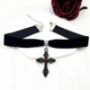 Wholesale Gothic Red Gemstone Cross Black Velvet Choker Necklace Trendy Fashion Accessory Gift