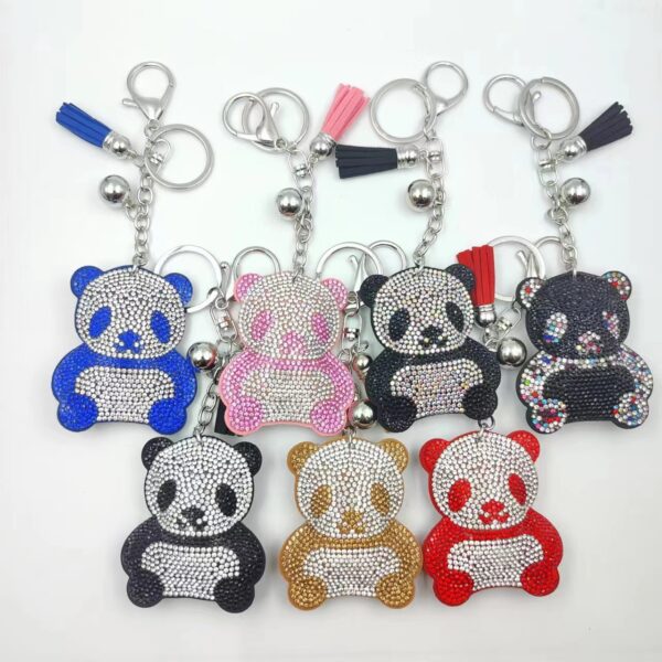 Wholesale Cute Panda Rhinestone Tassel Keychain Pink Korean Velvet Fashion Accessory Gift
