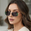 oly-8650129b3798452837051f50e8f0a429 Wholesale Leaf Decoration Frameless Square Sunglasses UV400 Gold Frame Gray Lenses Boutique Resale
