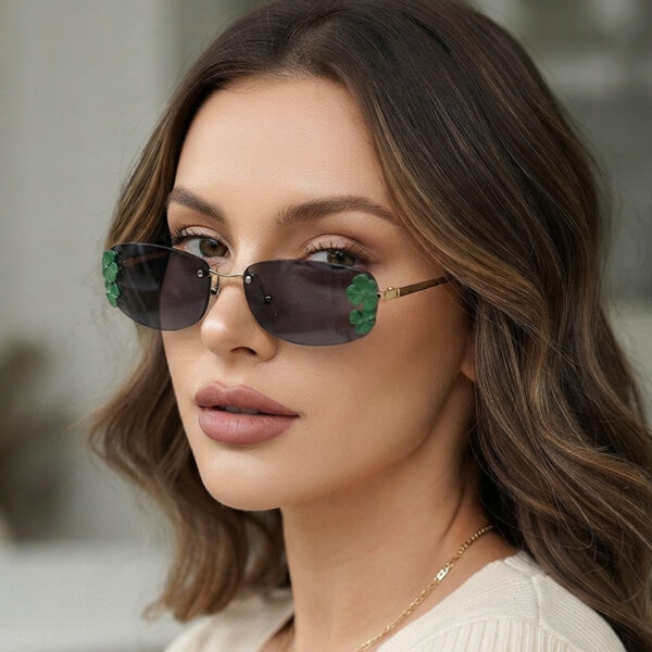 oly-8650129b3798452837051f50e8f0a429 Wholesale Leaf Decoration Frameless Square Sunglasses UV400 Gold Frame Gray Lenses Boutique Resale