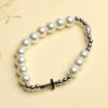oly-867fafc08254b4f3e68e01da37a5e46a Wholesale Glass Pearl Stretch Bracelet Vintage Cross Design 10mm Zinc Alloy Jewelry Accessory for Women