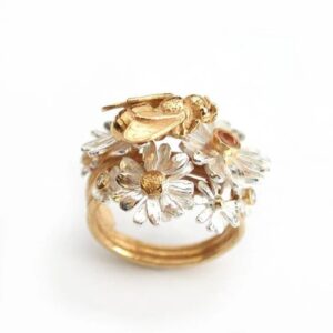 Wholesale Retro Creative Bee Flower Gold Alloy Ring Boutique Resale Jewelry