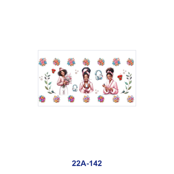 Wholesale 5pcs Watercolor Cozy Spa Lady Bath Mask Hair Dryer Pastel Wildflower Butterfly Heart Skincare Tumbler Wrap Decals 16oz Cup UV DTF Wraps