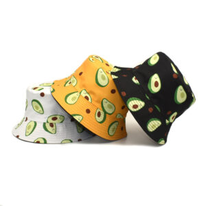 Wholesale Double Sided Avocado Print Fisherman Hat Sunscreen Wide Brim Summer Travel Resale