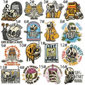 Cartoon skull cloth stickers set of 16 pieces