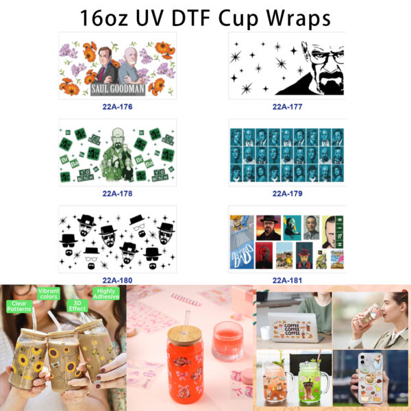 oly-86ac2c35ecf0855a377b1c0ae0c85940 Wholesale 5pcs Retro Trendy Male Portrait Lab Chemical Floral Star Collage Cup Decor 16oz Cup UV DTF Wraps OLY Exclusive