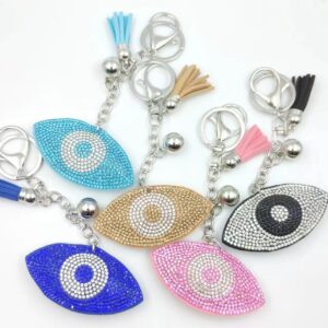 oly-86ac97d7e6f4d31bb819798148a435ef Wholesale White Flannel Rhinestone Eye Keychain Bag Charm for Wedding Gift, Car Key Accessory