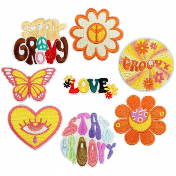 oly-86c32a1fa854c7258eb156fe68b63c3b Wholesale Bohemian Butterfly Sunflower Iron-On Patches 8pcs Decorative Polyester Thread for Resale