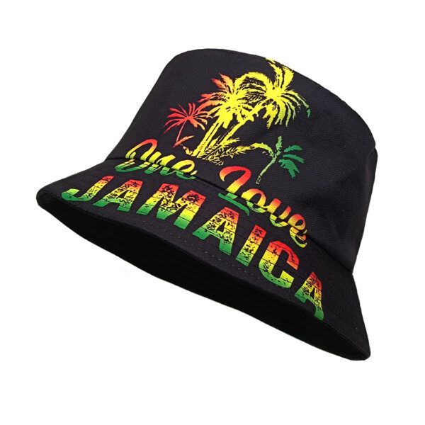 Wholesale Trendy Bucket Hat with ONE LOVE Jamaica Coconut Tree Print Sun Protection Outdoor Hat