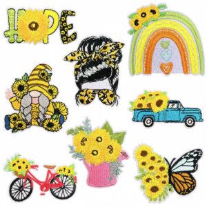 Wholesale Sunflower Embroidered Iron-On Patches Set 8pcs Decorative Accent for DIY Clothing