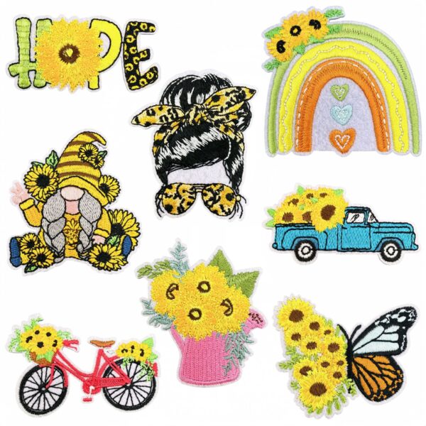 oly-86e67e1d8749203acf02c237ddfd150b Wholesale Sunflower Embroidered Iron-On Patches Set 8pcs Decorative Accent for DIY Clothing