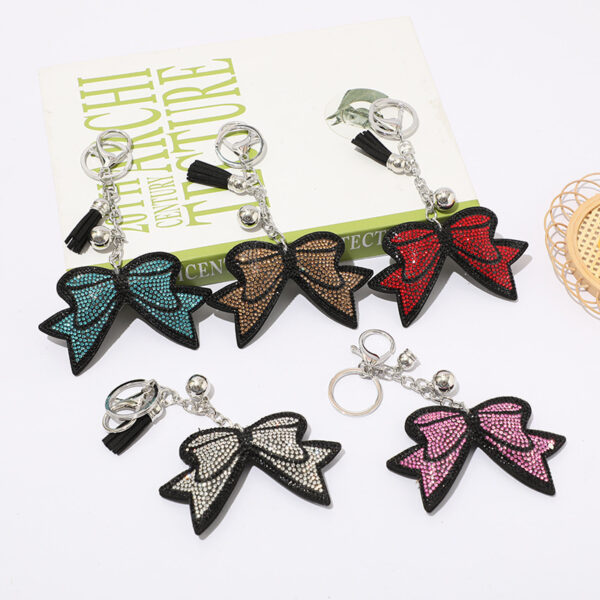 Wholesale Trendy Bow Rhinestone Keychain with Tassel Zinc Alloy Bag Decorative Accessory for Wedding Gift Boutique