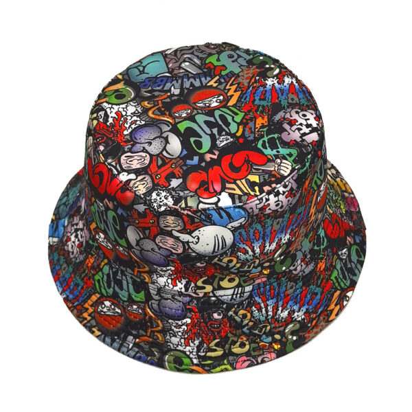 oly-8784f7f463a2afc99c4d60b1b703a7fd Wholesale Graffiti Print Double Sided Bucket Hat Sun Hat for Outdoor Travel Fashion Casual