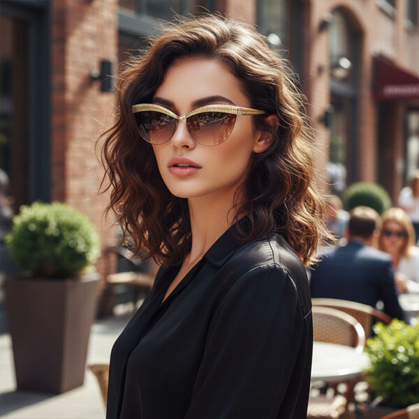 oly-87996f5caee4082153219f93249e4f1d Wholesale Chic Half Frame Sunglasses Gold Frame Grey Lens UV400 Sun Protection Fashion Accessory