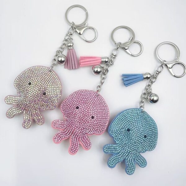 Wholesale Sea Cartoon Octopus Crystal Rhinestone Keychain Zinc Alloy Bag Charm Gift