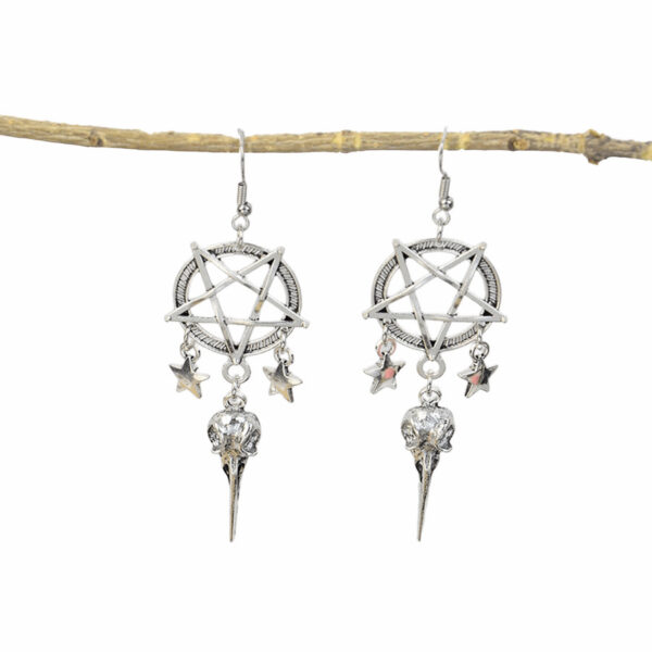 oly-87aad9d5315e7926aa72ee1419d9bedc Wholesale Punk Dark Star Crow Pendant Earrings, Zinc Alloy Jewelry Accessory, Halloween Style