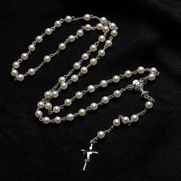 oly-87d34ab4d1fc33eb57e5bfccea61f70d Wholesale White Glass Bead Rosary Necklace Multi Layer Fashion Layering Jewelry Gift Boutique Resale