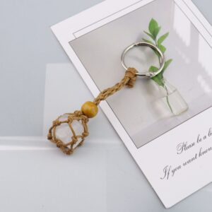 Brown rope + white crystal keychain