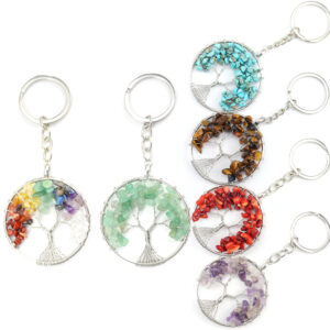 Wholesale Tree of Life Natural Crystal Chips Keychain Pendant Fashion Jewelry Accessory Gift for