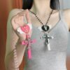 oly-8848aab54a199a27dd666b18dbb26a74 Wholesale Y2K Angel Cross Pendant Necklace Trendy Gothic Clavicle Chain Jewelry Accessory for Boutique Resale