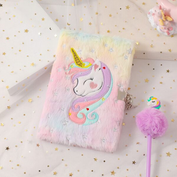 oly-88dbcbec7685a5f1534c38a39f27ad62 Wholesale Cartoon Unicorn Plush Notebook with Lock Gift Diary for Children